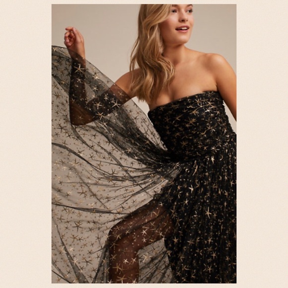 Joanna August x BHLDN Brenda 2 Black Gold Celestial Star Tulle Strapless Maxi - Picture 6 of 10